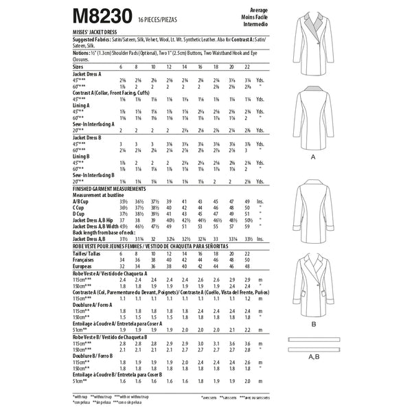 M8230 Misses' Jacket Dress (size: 14-16-18-20-22)