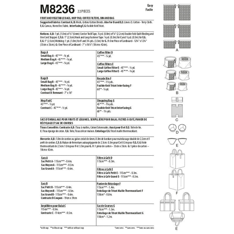 M8236 SAC à FRUITS & LàGUMES, FILTRE à CAFà ET SAC DE COURSES