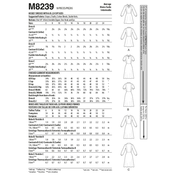 M8239 Misses' Dresses (size: 6-8-10-12-14)
