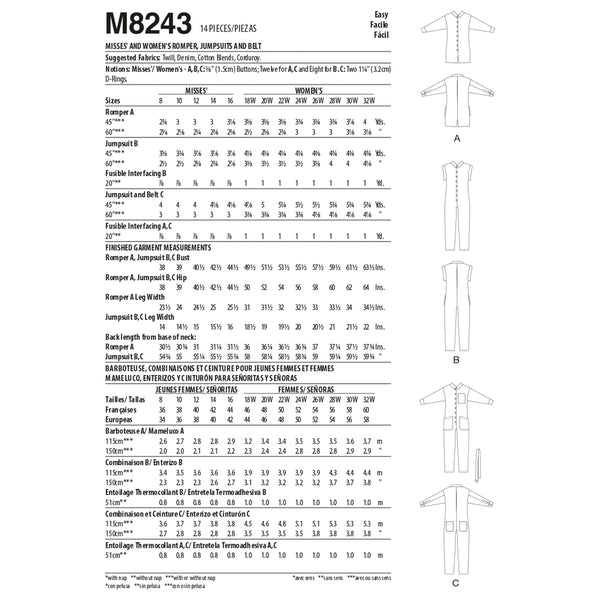 M8243 Misses' and Women's Romper, Jumpsuits and Belt (size: 18W-20W-22W-24W)