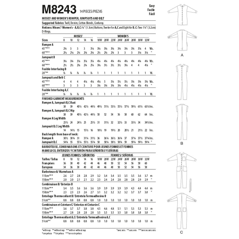 M8243 Misses' and Women's Romper, Jumpsuits and Belt (size: 18W-20W-22 –  Fabricville