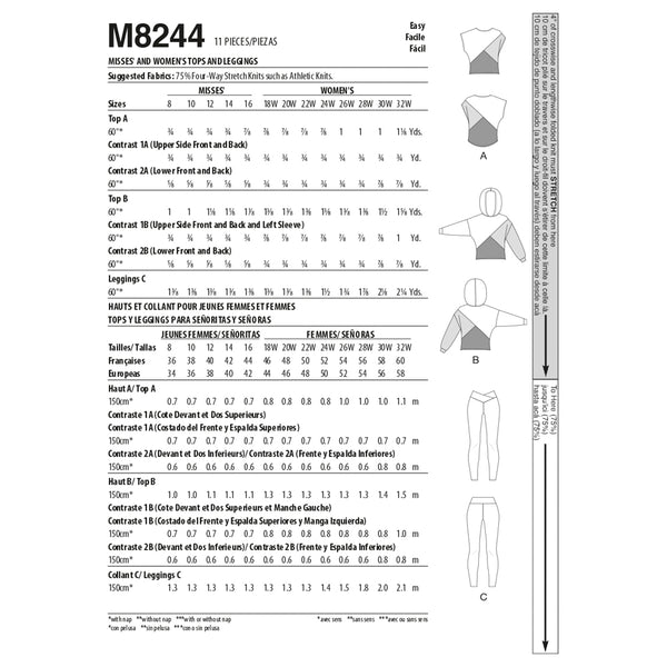 M8244 Misses' and Women's Tops and Leggings (size: 26W-28W-30W-32W)