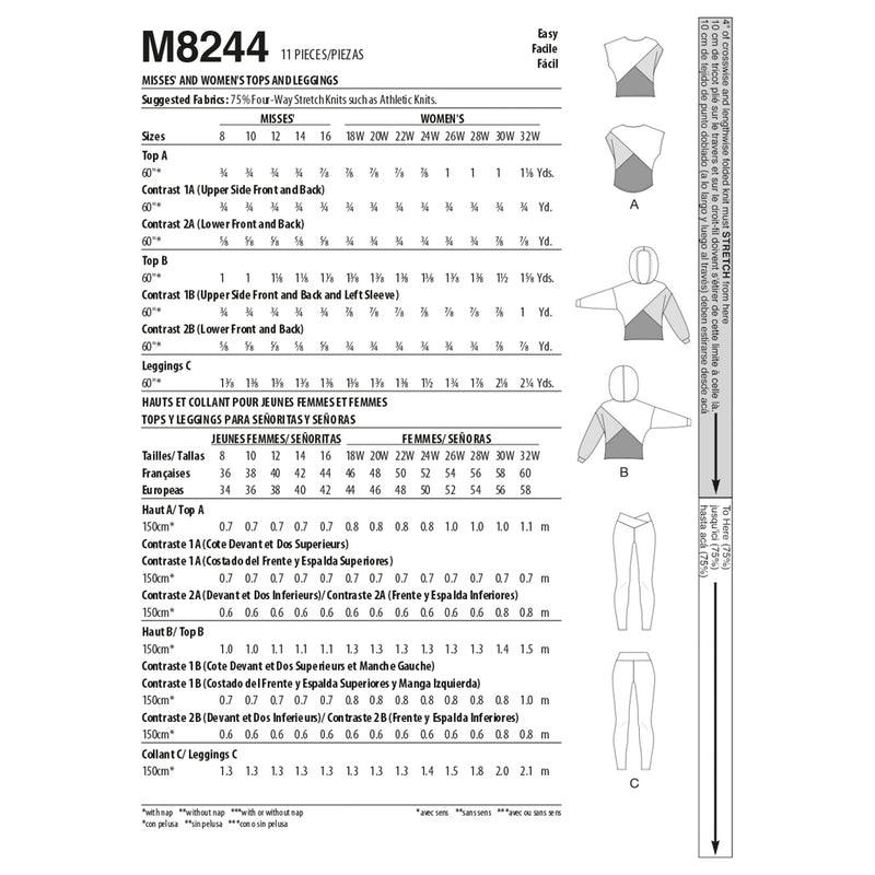 M8244 Misses' and Women's Tops and Leggings (size: 26W-28W-30W-32W)