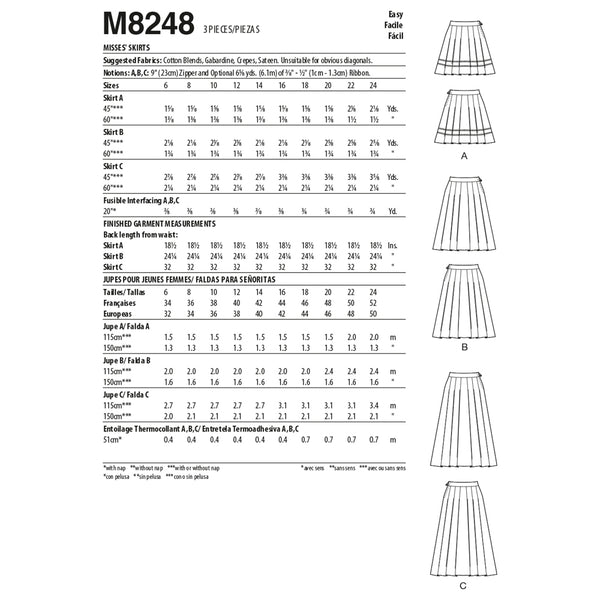 M8248 Misses' Skirts (size: 6-8-10-12-14)