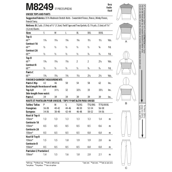 M8249 Unisex Tops and Pants (size: XLG-XXL-XXXL)