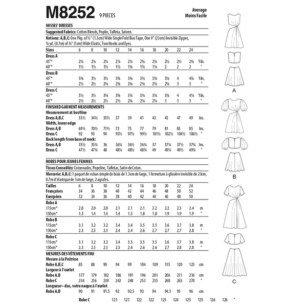 M8252 Misses' Dresses (6-8-10-12-14)