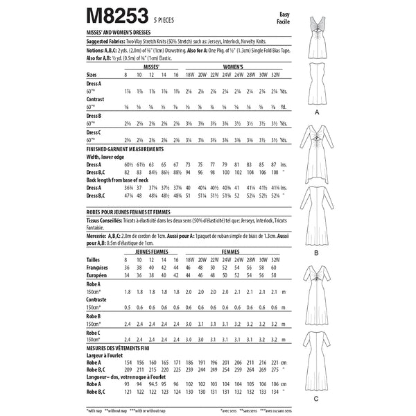 M8253 Misses' and Women's Dresses (8-10-12-14-16)