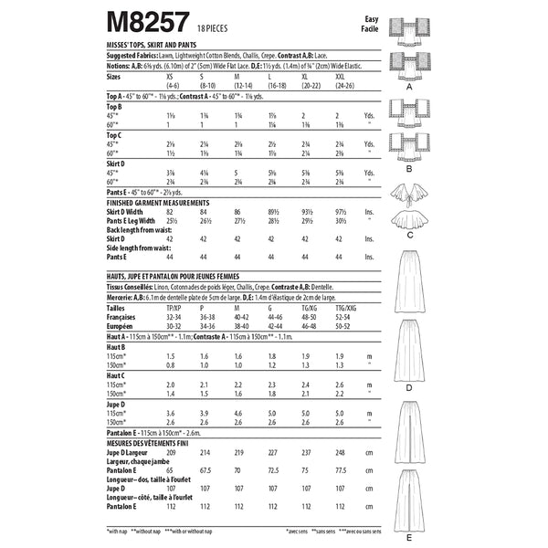 M8257 Misses' Tops, Skirt and Pants (L-XL-XXL)