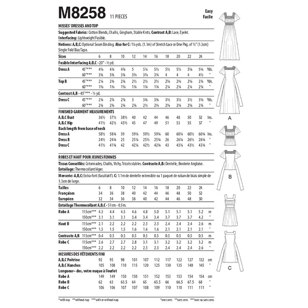 M8258 Misses' Dresses and Top (16-18-20-22-24)