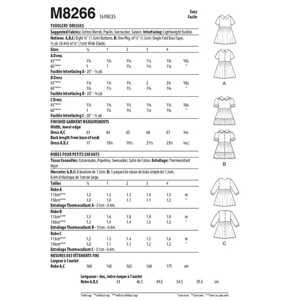 M8266 Toddlers' Dresses (1/2-1-2-3-4)