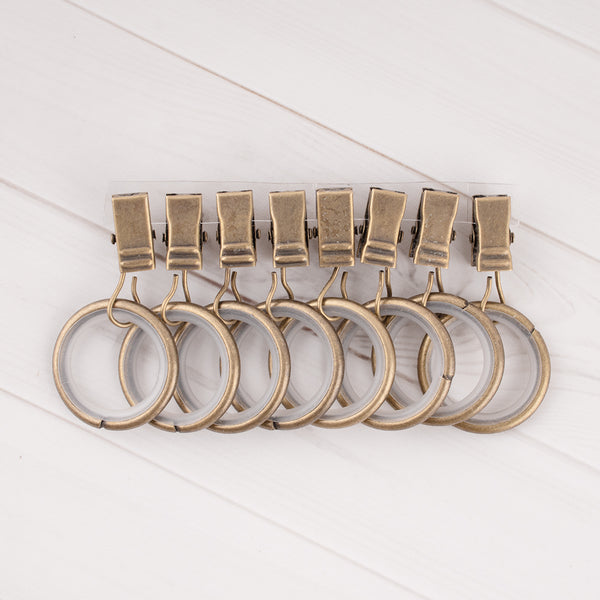 Metal rings with clip and eyelet for 19mm rod - Antique Brass