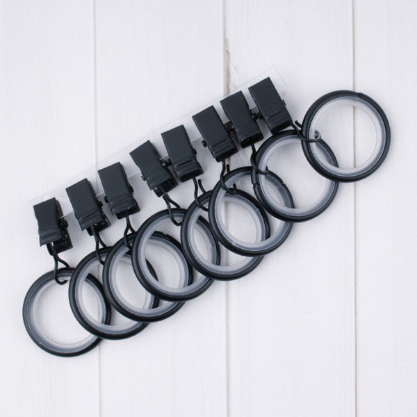 Metal rings with clip and eyelet for 19mm rod - Black