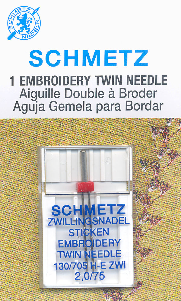SCHMETZ embroidery twin needles - 75/11 - 2.0mm carded 1 piece