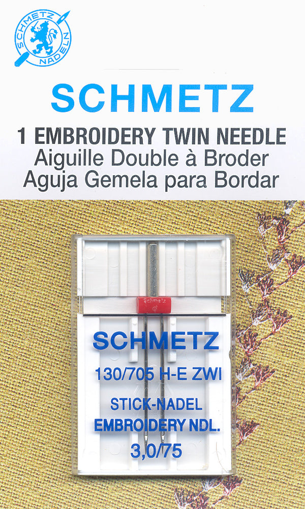 SCHMETZ embroidery twin needles - 75/11 - 3.0mm carded 1 piece