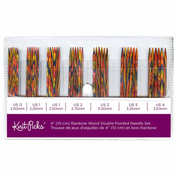 KNIT PICKS Rainbow Wood Ens. d'aiguilles à tricoter double pointe 10cm (4po) - 42mcx
