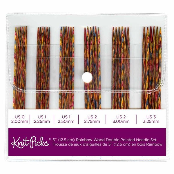 KNIT PICKS Rainbow Wood Double Point Knitting Needle Set 12cm (5") - 36pc