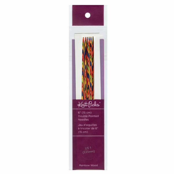 KNIT PICKS Rainbow Aiguilles à tricoter en bois double pointe 15cm (6po) - Jeu de 5 - 2.25mm/US 1