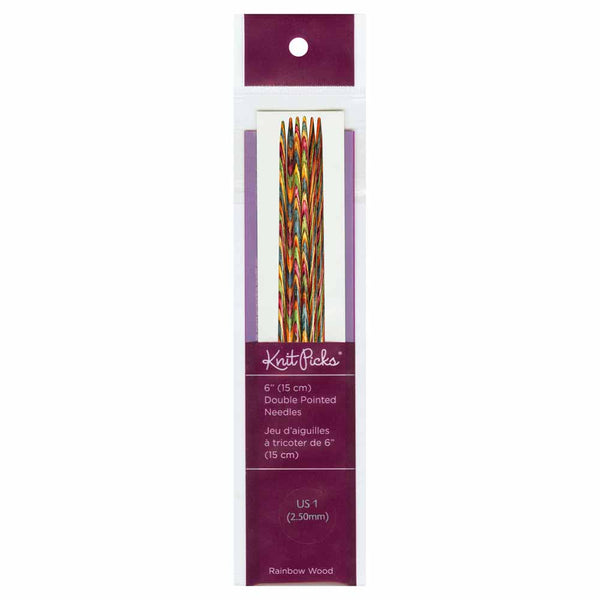KNIT PICKS Rainbow Aiguilles à tricoter en bois double pointe 15cm (6po) - Jeu de 5 - 2.5mm