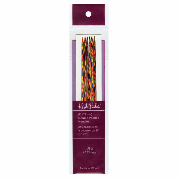 KNIT PICKS Rainbow Aiguilles à tricoter en bois double pointe 15cm (6po) - Jeu de 5 - 2.75mm/US 2