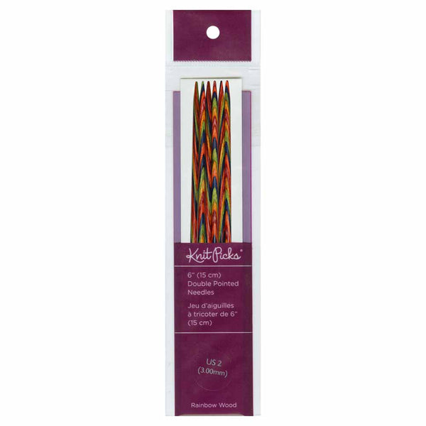 KNIT PICKS Rainbow Aiguilles à tricoter en bois double pointe 15cm (6po) - Jeu de 5 - 3mm/US 2