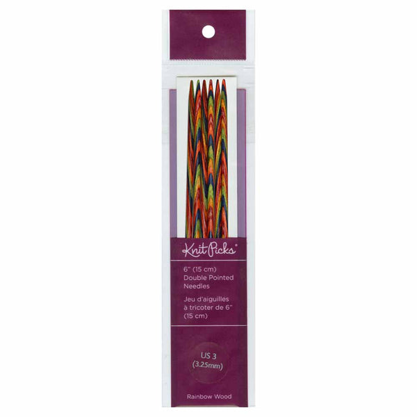 KNIT PICKS Rainbow Aiguilles à tricoter en bois double pointe 15cm (6po) - Jeu de 5 - 3.25mm/US 3
