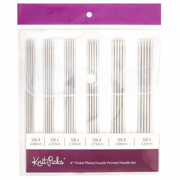 KNIT PICKS Nickel Plated Double Point Knitting Needle Set 15cm (6") - 30pc