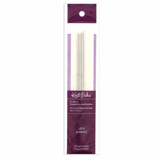 KNIT PICKS Nickel Plated Double Point Knitting Needles 15cm (6") - Set of 5 - 2mm/US 0