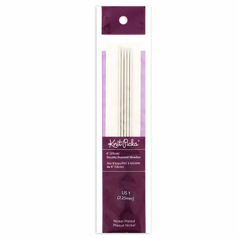 KNIT PICKS Nickel Plated Double Point Knitting Needles 15cm (6") - Set of 5 - 2.25mm/US 1
