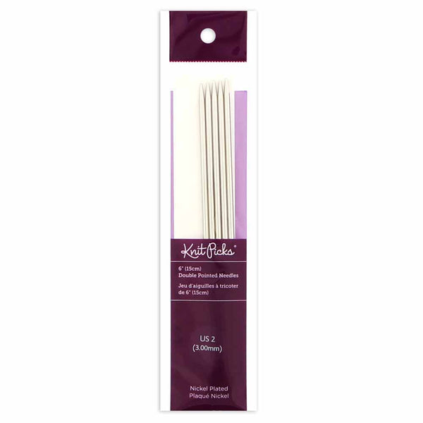 KNIT PICKS Nickel Plated Double Point Knitting Needles 15cm (6") - Set of 5 - 3mm/US 2