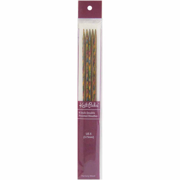 KNIT PICKS Rainbow Aiguilles à tricoter en bois double pointe 20cm (8po) - Jeu de 5 - 3.75mm/US 5