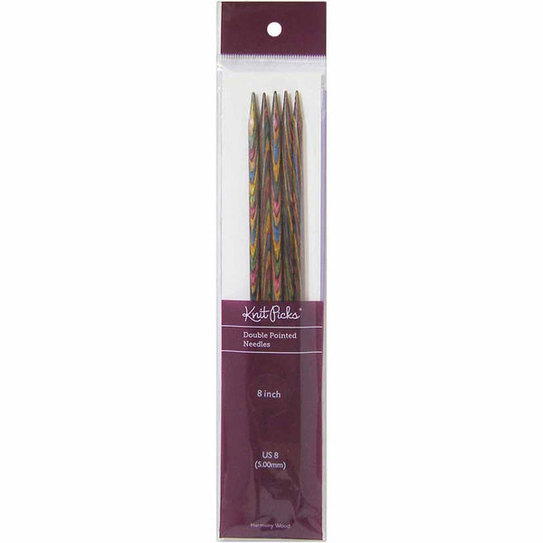 KNIT PICKS Rainbow Aiguilles à tricoter en bois double pointe 20cm (8po) - Jeu de 5 - 5mm/US 8