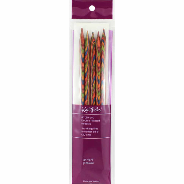 KNIT PICKS Rainbow Aiguilles à tricoter en bois double pointe 20cm (8po) - Jeu de 5 - 7,0mm