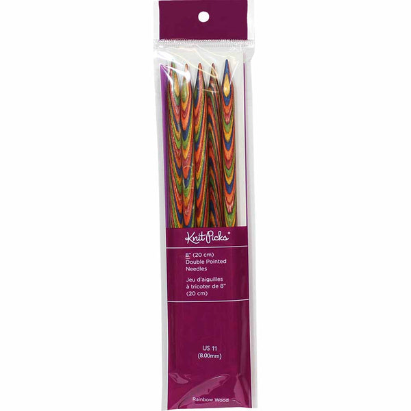 KNIT PICKS Rainbow Aiguilles à tricoter en bois double pointe 20cm (8po) - Jeu de 5 - 8,0mm/US 11