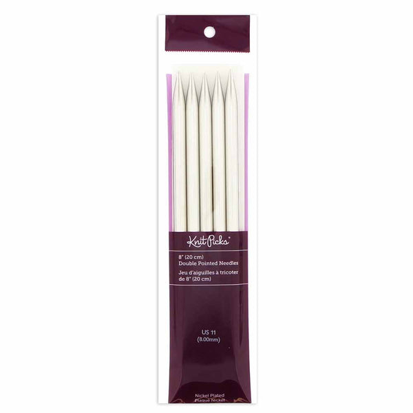 KNIT PICKS Nickel Plated Double Point Knitting Needles 20cm (8") - Set of 5 - 8mm/US 11