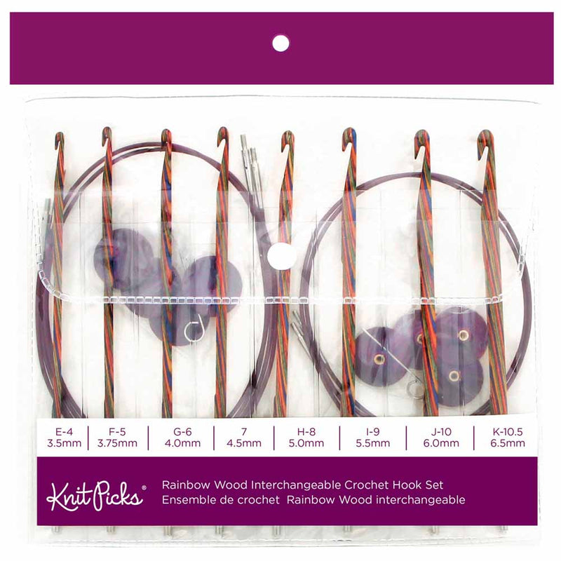 KNIT PICKS Interchangeable Rainbow Wood Circular Crochet Hook Set - 15cm (6") - 8 pcs.