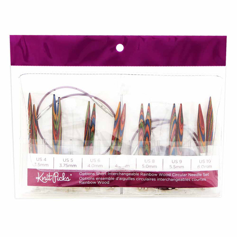 KNIT PICKS Rainbow Wood Options Short Interchangeable Circular Needle Set - 7cm (3")