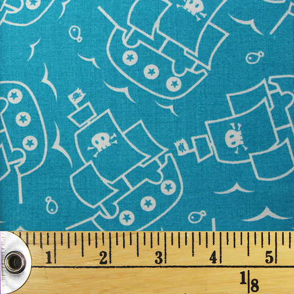 Coton imprimé PRÉ-COUPÉ 1/2 verge (45cm) - Pirates cove - Bleu