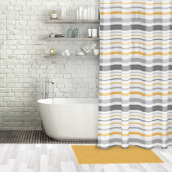 14 pc Chenile Bath Mat and Shower Curtain - Yellow