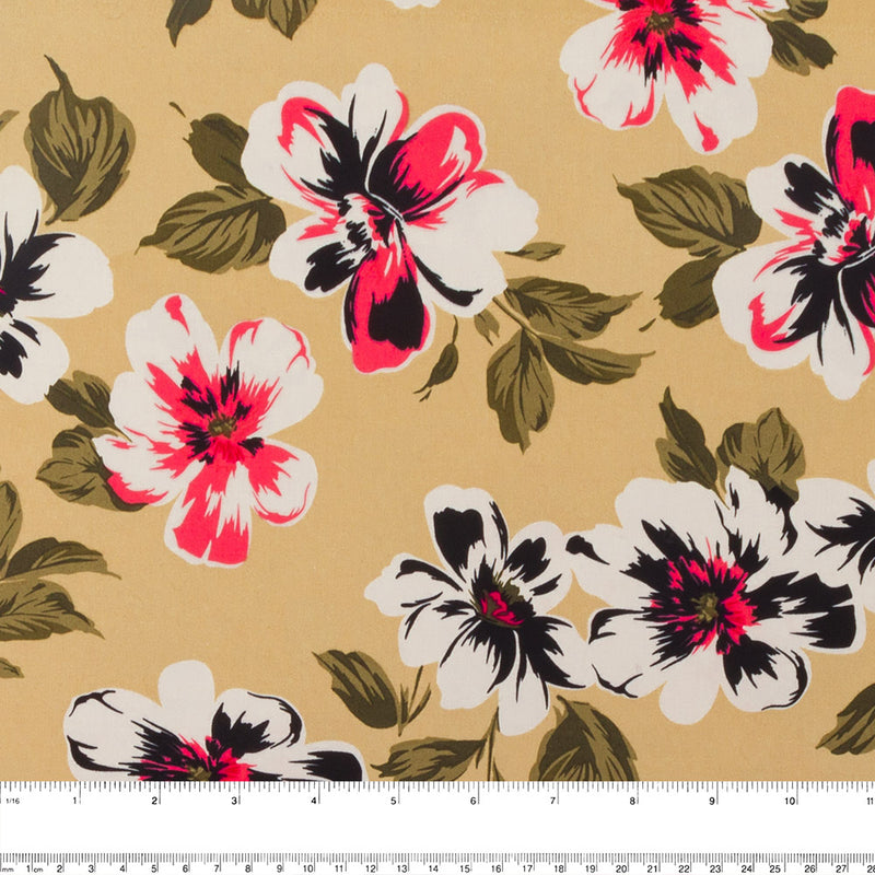 COLOR POP Stretch Sateen print - Pansy - Beige