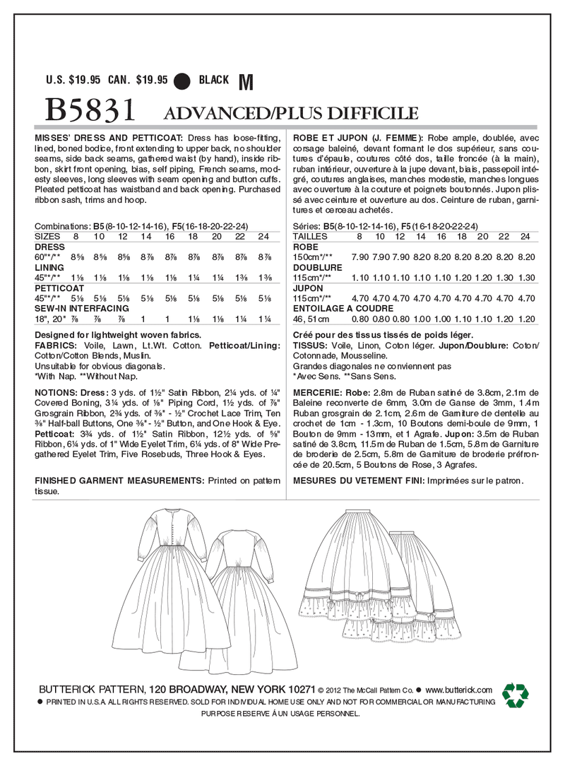B5831 Misses' Dress (Size: 16-18-20-22-24)