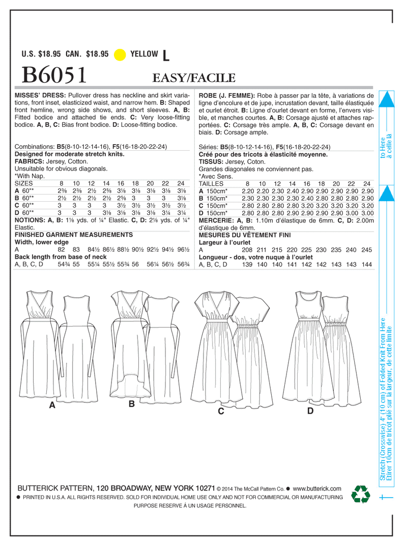 B6051 Misses' Dress (size: 16-18-20-22-24)