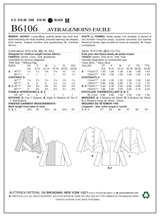 B6106 Misses' Jacket (size: XSM-SML-MED)