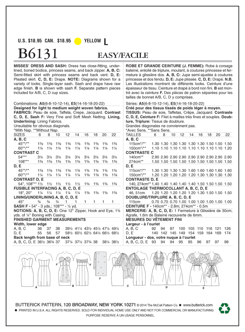 B6131 Robe et ceinturon - Jeunes femmes (grandeur : 6-8-10-12-14)