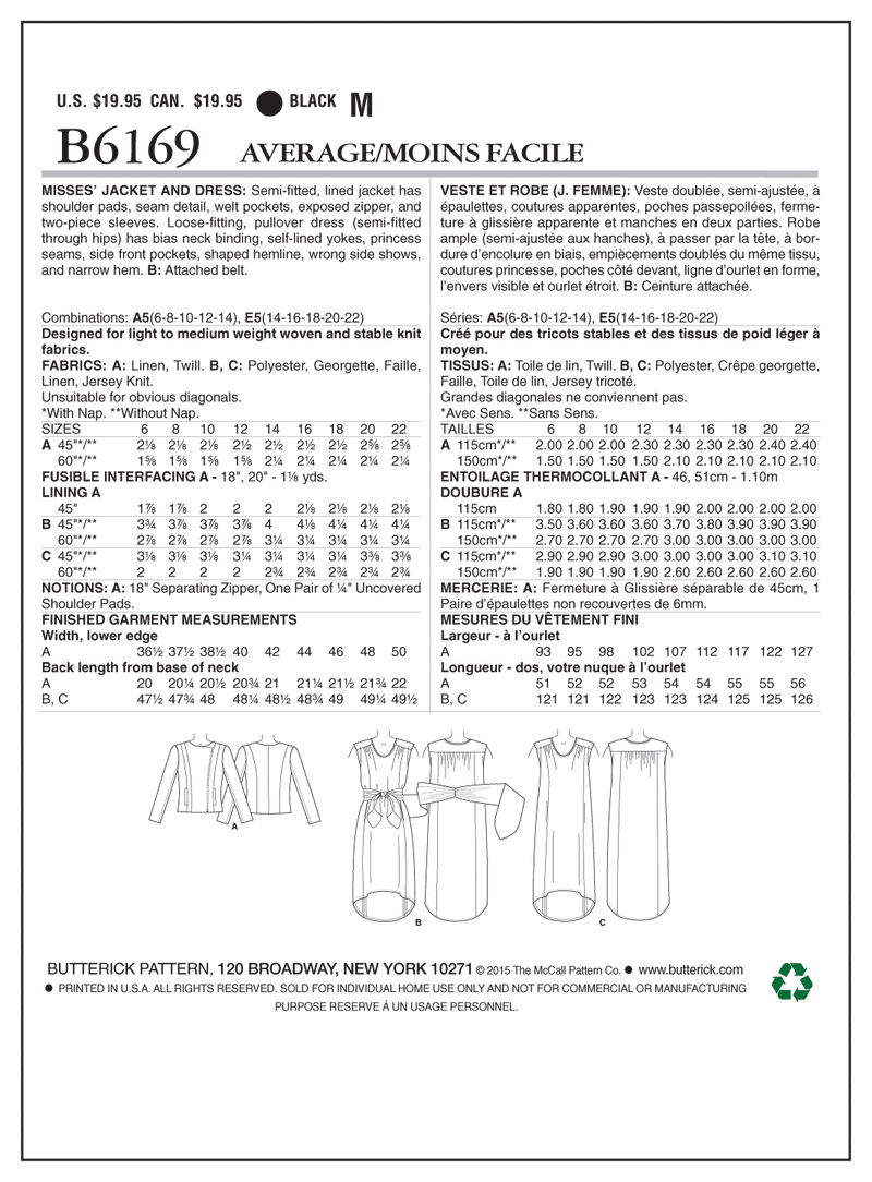 B6169 Veste et robe - Jeune Femme (grandeur : 14-16-18-20-22)