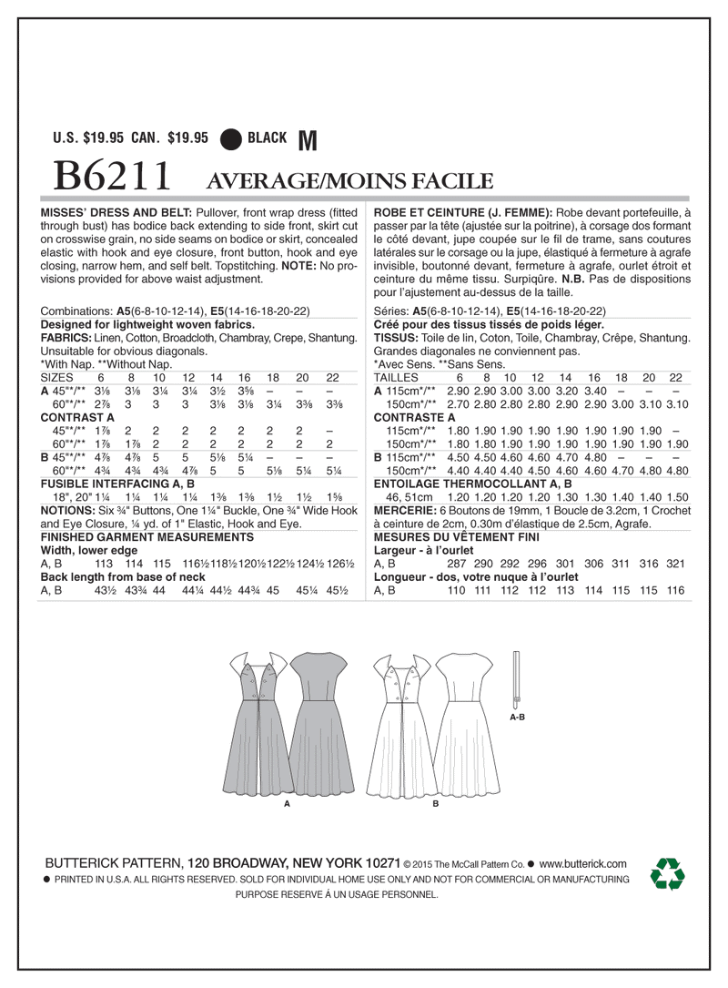B6211 Misses' Dress and Belt (size: 14-16-18-20-22)