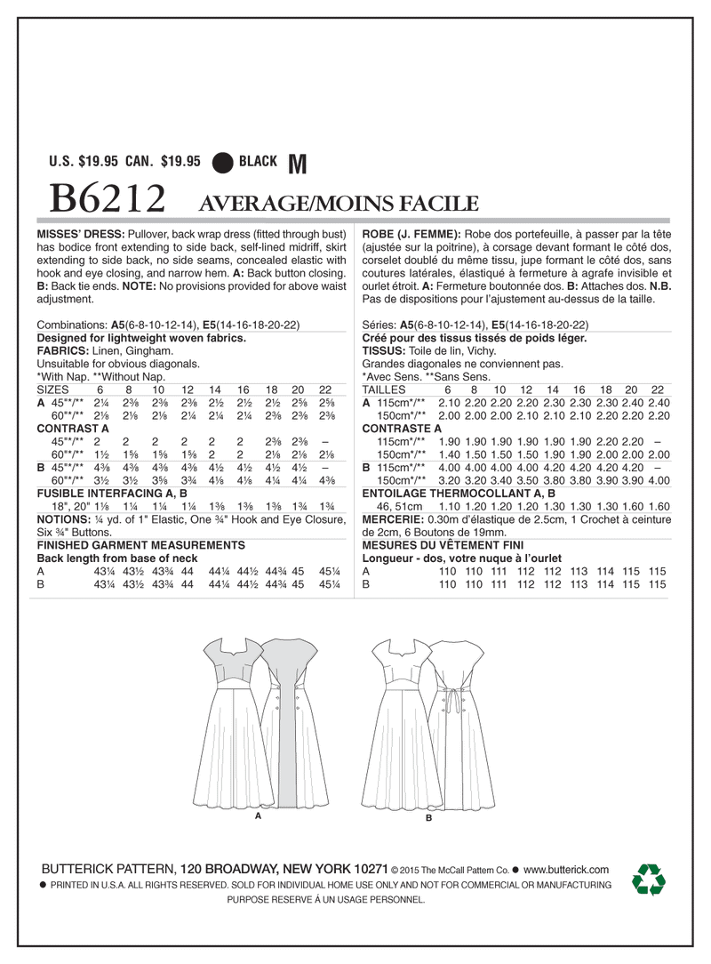 B6212 Misses' Dress (size: 14-16-18-20-22)