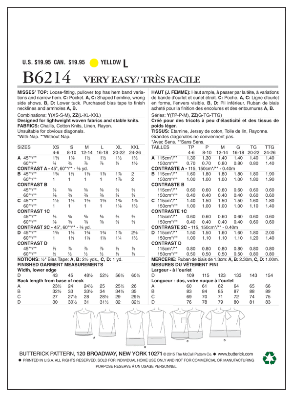 B6214 Misses' Top (size: XSM-SML-MED)