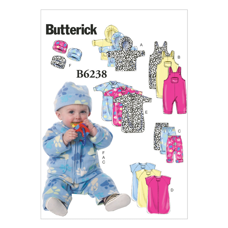 B6238 Infants' Jacket, Overalls, Pants, Bunting and Hat (Size: All Sizes In One Envelope)