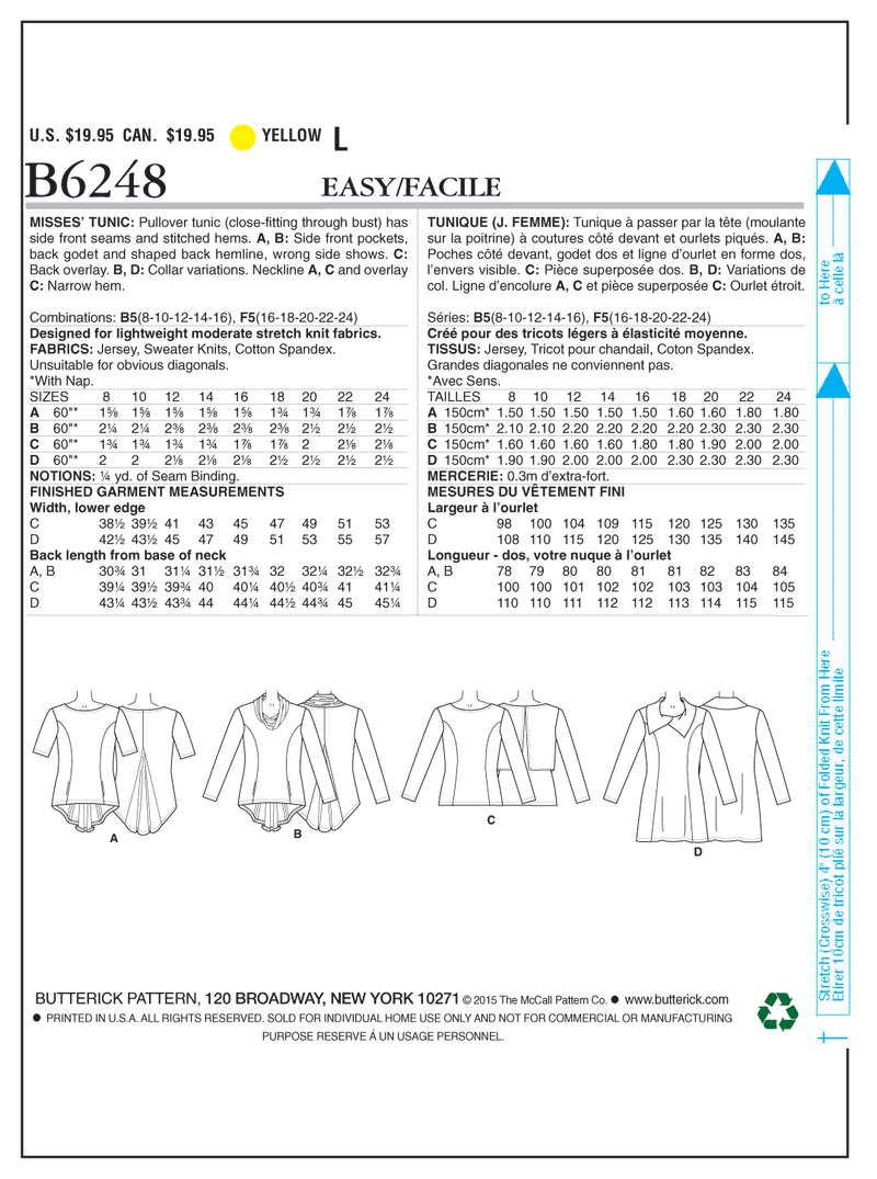 B6248 Misses' Tunic (Size: 16-18-20-22-24)