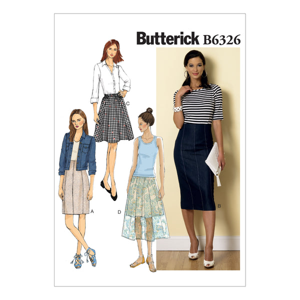 B6326 Misses' Raised-Waist or Elastic-Waist Skirts (Size: 8-10-12-14-16)